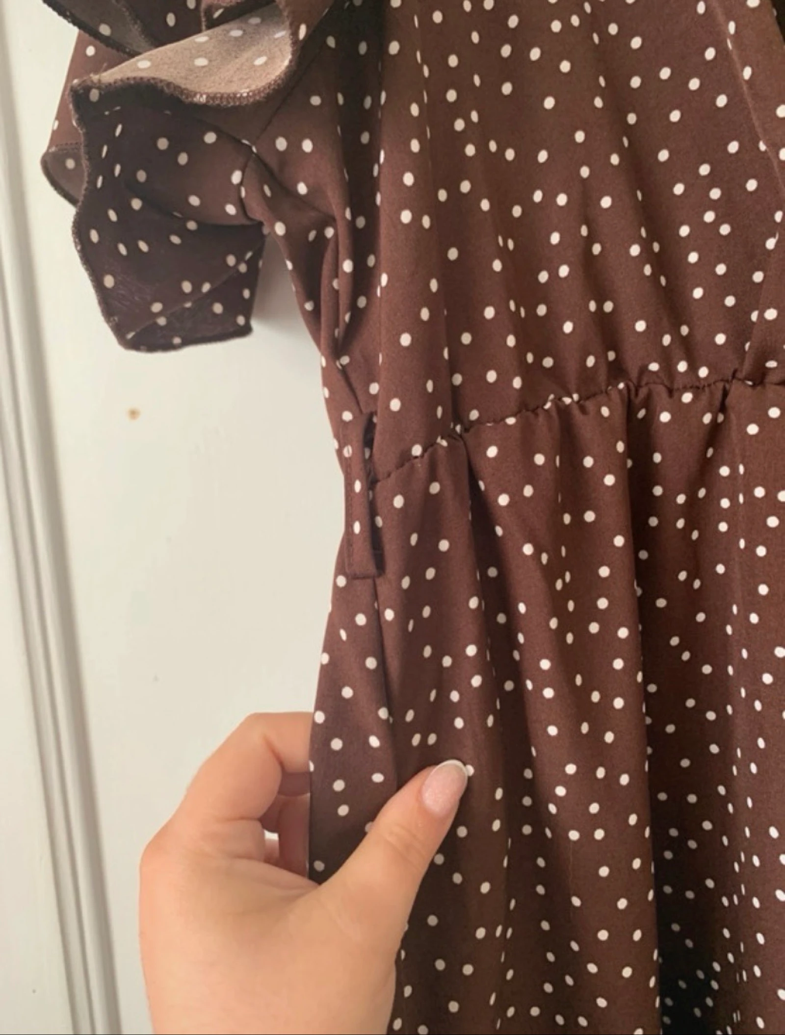 Brown/White Dotted Frilled Wallet Dress for Women - Size 2XL Curve – photo 5